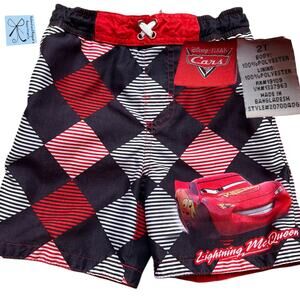 Disney Pixar Cars Lightning McQueen 2009 Checkered Swim Trunks Kids Sz 2T